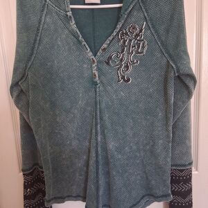 HARLEY DAVIDSON Teal Long Sleeve Top with Embroidery